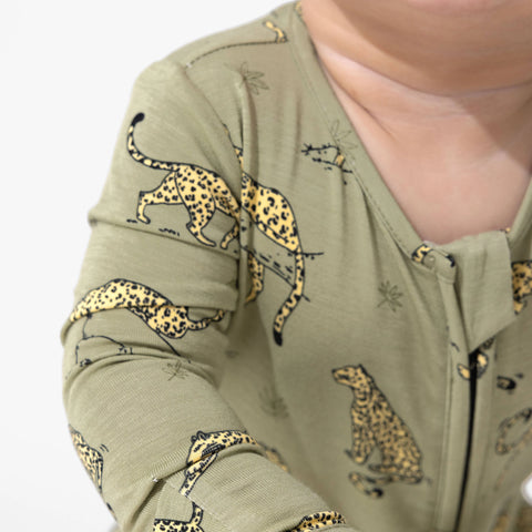 Bamboo Convertible Footie - Sage & Spots Leopard