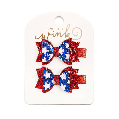 Flag 4th of July Bow Hair Clip Set - Sweet Wink