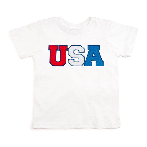 USA Red White & Blue Patch 4th of July Kids Shirt - Sweet Wink