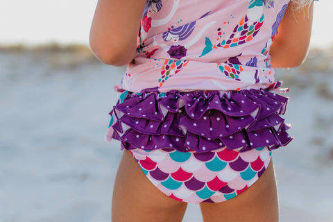 Purple Mermaid Rash Guard Ruffle Swimsuit - Oopsie Daisy