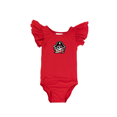 Red Short Sleeve Flutter Leotard - Pirate Applique