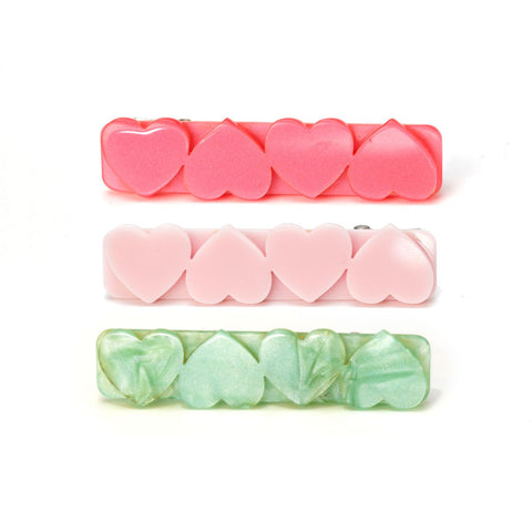 Hearts Trio Pinks Jade Hair Clips