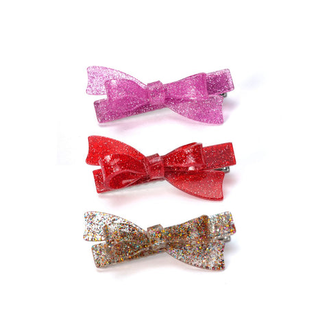 Bows Glitter Red Pink Multi Color Hair Clips