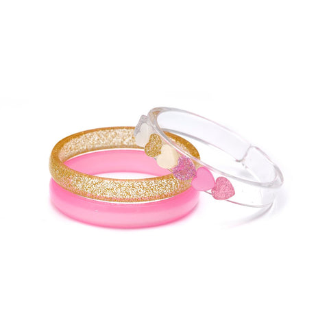 Hearts Pearl Pink Glitter Bangle Bracelets