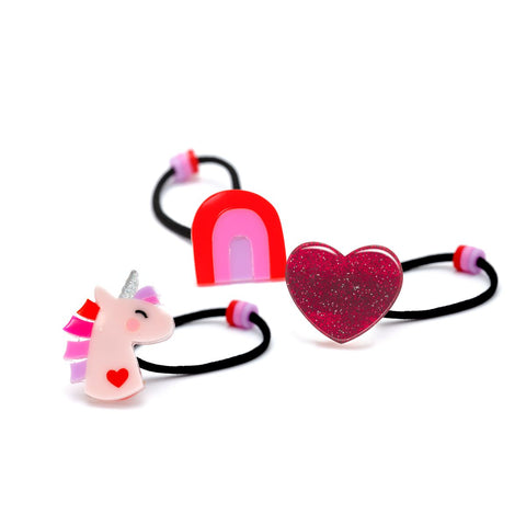 Unicorn Glitter Heart Hair Ties