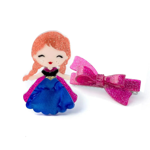 Cute Doll Dark Blue Dress with Bow Hair Clips