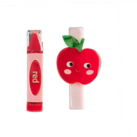 Apple Crayon Red Hair Clips