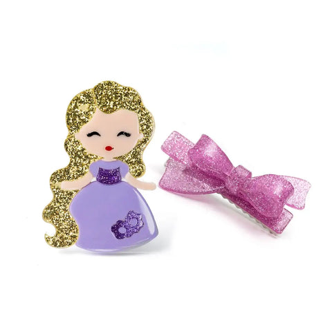 Cute Doll Purple Dress with Castle Hair Clips