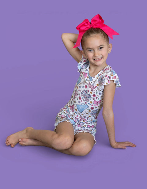 Girls Bamboo Ruffle Short Set - Pom Power