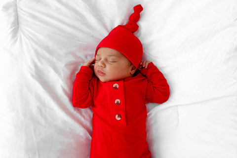 Button Knotted Gown, Hat & Headband Set - Red