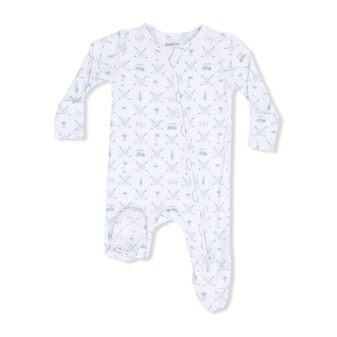 2 Way Zipper Footie - Golf Trellis Blue