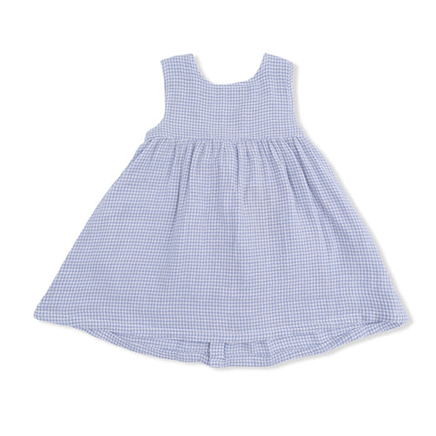 Infant Dress with Bow and Bloomer - Micro Gingham Blue Blizzard