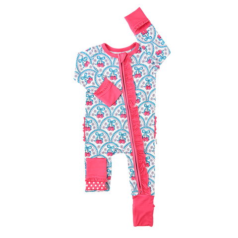 Cherry Ruffle Zip Bamboo Pajama