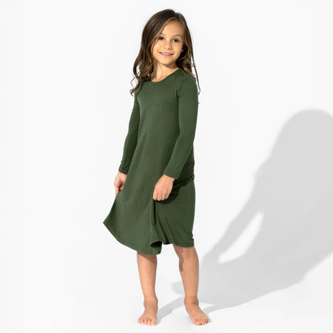 Girls Bamboo Long Sleeve Dress/Night Gown - Evergreen