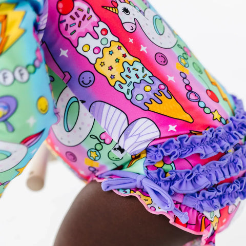 Cosmic Candyland Long Sleeve Ruffle Swimsuit