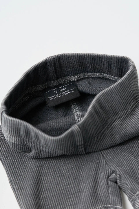 Acid Wash Ribbed Short - Black