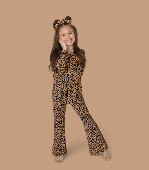 Girls Flare Bamboo Pajama Set - Leopard Dream