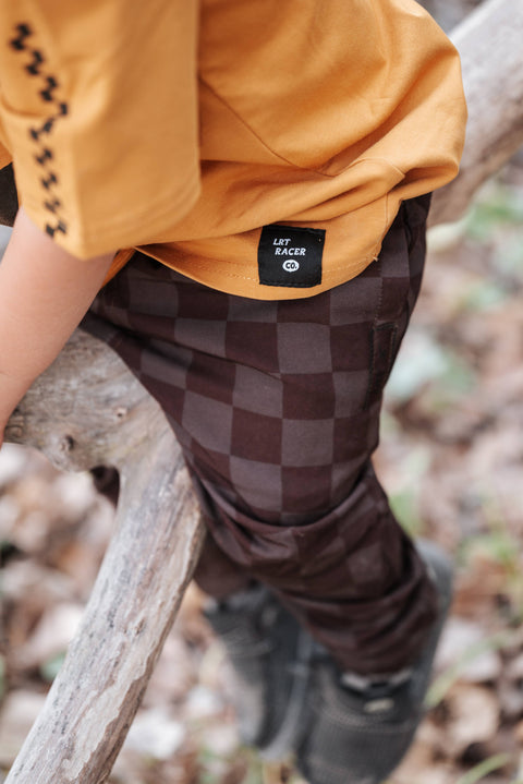 Kids Athletic Joggers: Brown Checkerboard