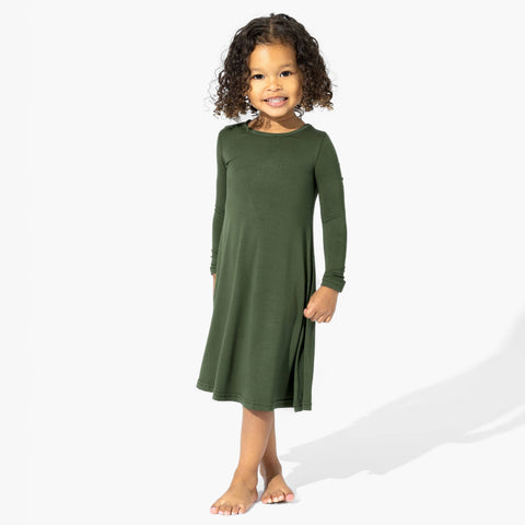 Girls Bamboo Long Sleeve Dress/Night Gown - Evergreen