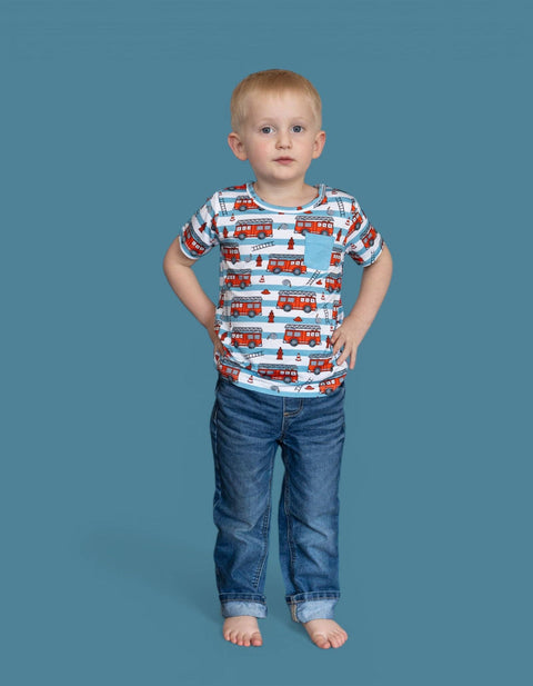 Kids Bamboo Pocket Tee - Firetruck Frenzy