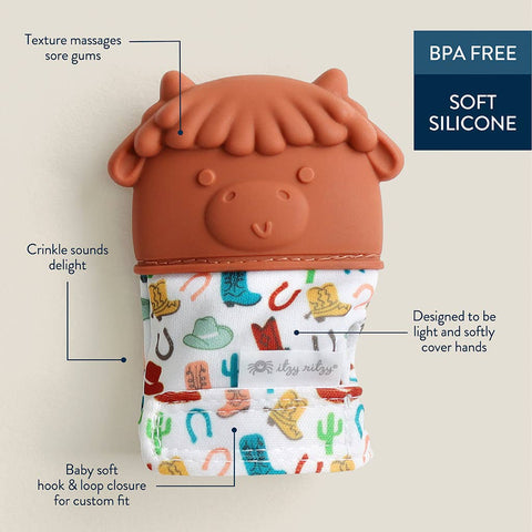 Itzy Silicone Teething Mitt™ - Highland Cow