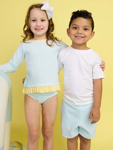 Boys Seersucker Performance Hybrid Swim Trunks - Blue Breeze