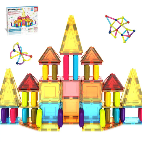 PicassoTiles Magnetic Tile & Sticks Building Set (82 Pieces)