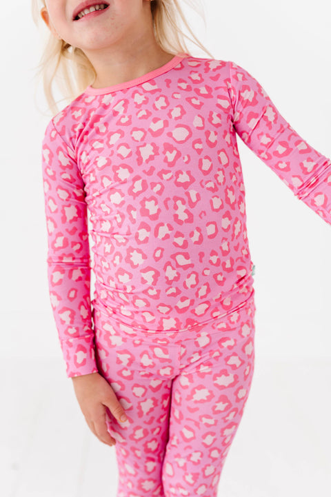 Pink Leopard Bamboo Long Sleeve Pajama Set for Girls
