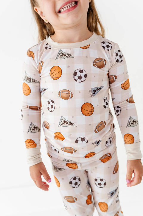 Game Day Gingham Bamboo Pajama Set for Kids