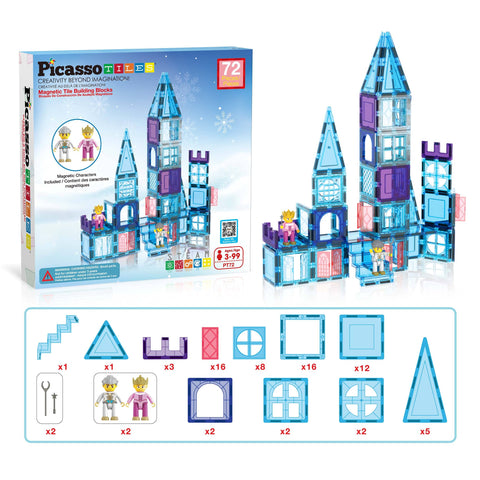 Winter Ice Castle Magnetic Building Tile Set (72 Pieces)