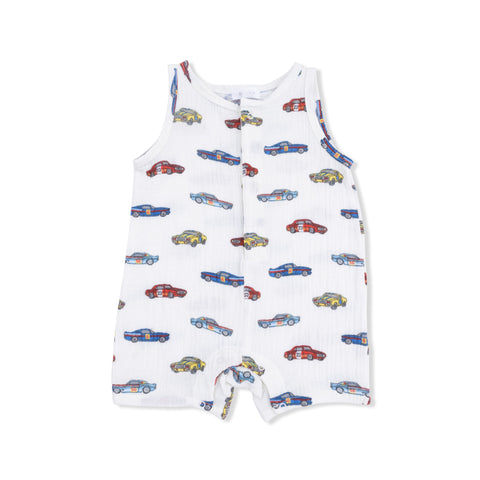 Sleeveless Shortie Romper - Race Cars