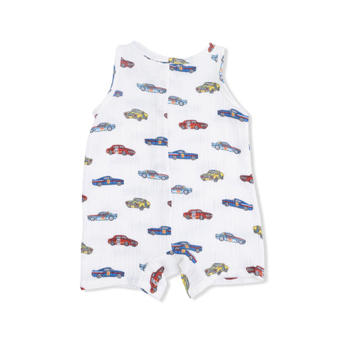 Sleeveless Shortie Romper - Race Cars