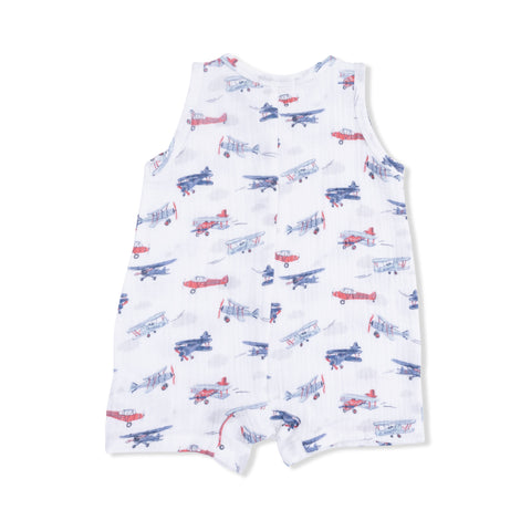 Sleeveless Shortie Romper - Vintage Planes