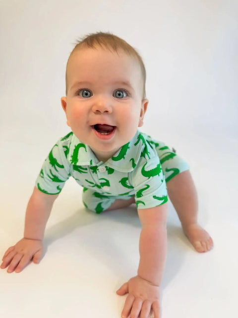 Blue Alligators Short Sleeve Polo Romper