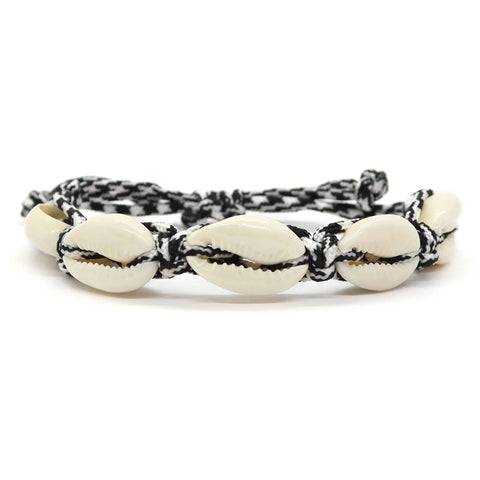 Adjustable Cowrie Shell Bracelet - Black