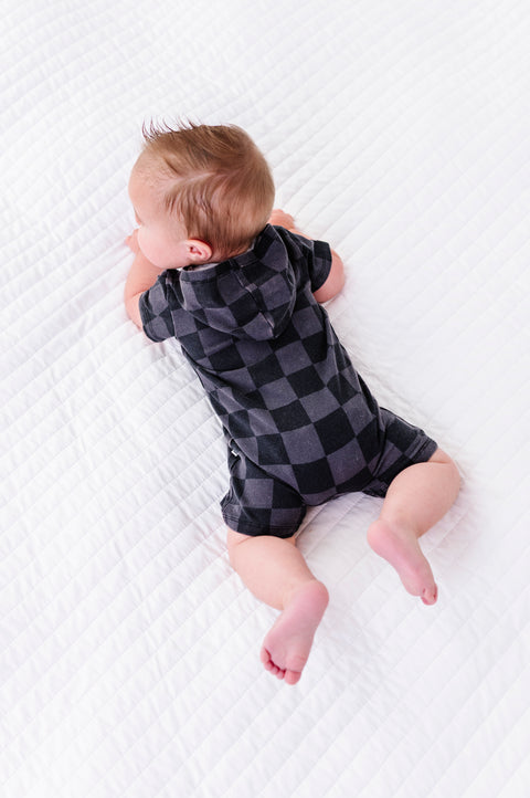 Distressed Checker Skeleton Hooded Romper for Babies
