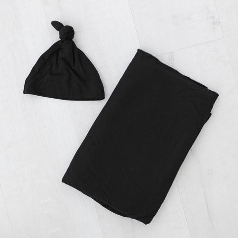 Swaddle Blanket & Baby Hat - Black