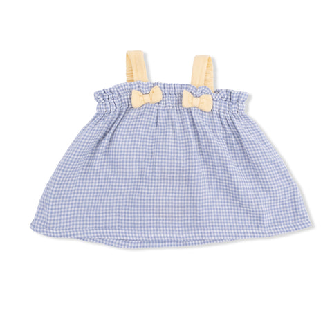 Top with Bows and Ruffle Leg Bloomer - Micro Gingham Blue Blizzard