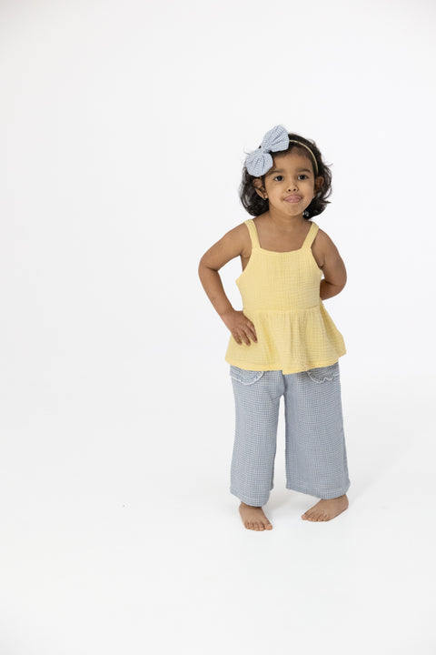 Peplum Tank with Wide Leg Pant - Micro Gingham Blue Blizzard