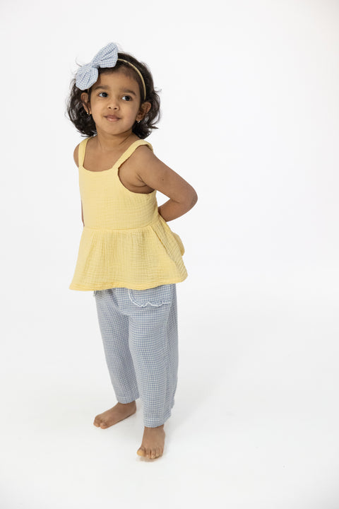 Peplum Tank with Wide Leg Pant - Micro Gingham Blue Blizzard