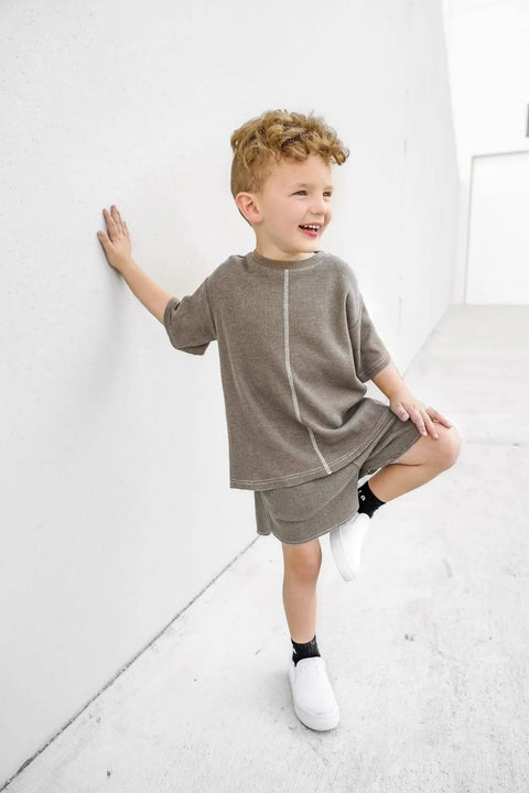 Acid Wash Waffle Tee - Mushroom