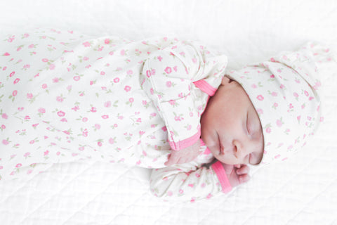 Rosebud Floral Bamboo Knotted Gown for Baby Girls