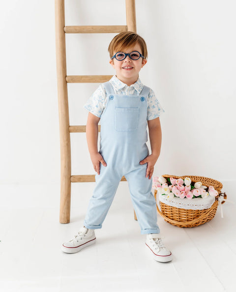 Blue Bunny Toile Distressed Overall Set