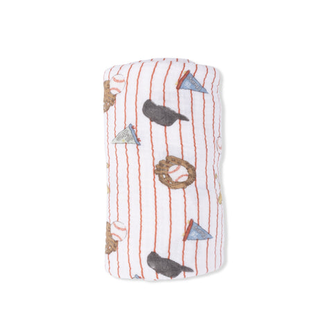Muslin Swaddle Blanket - Vintage Baseball Stripe