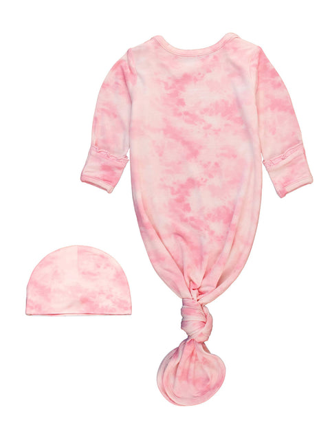 Pink Tie Dye Bamboo Knotted Ruffle Gown & Hat Set