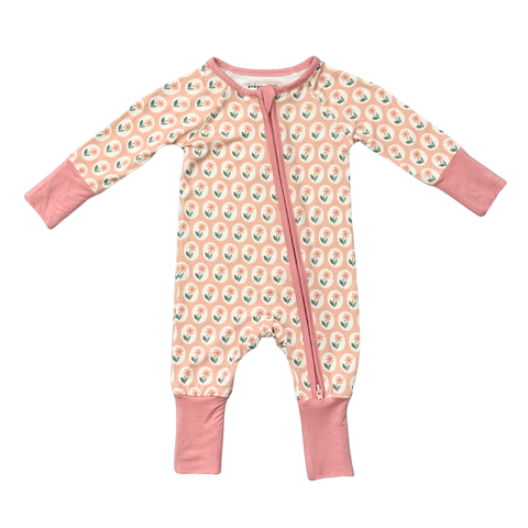 Baby Girl Long Sleeve Bamboo Zip Romper in Framed Flower