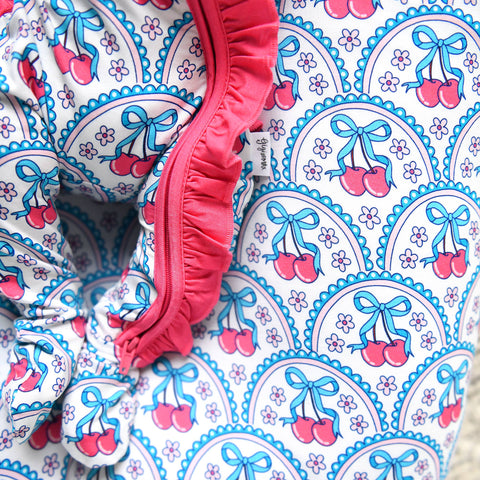 Cherry Ruffle Zip Bamboo Pajama