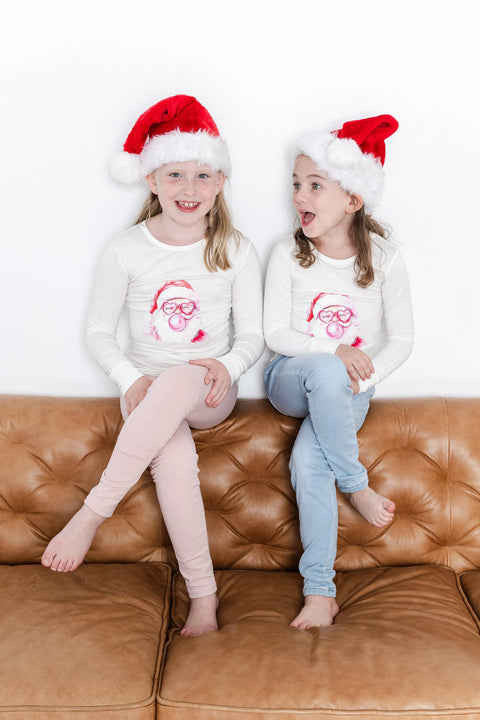 Santa Face Bamboo Long Sleeve Scoop T-Shirt for Girls