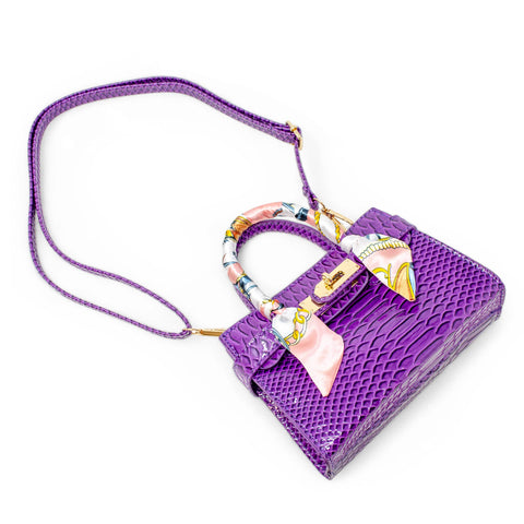 Vivid Crocodile Scarf Kids Handbag - Purple