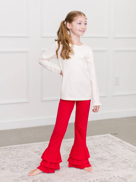 Red Ruffle Flare Pants